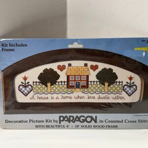 NEW Counted Cross Stitch Picture Kit Country House Wood Frame Paragon 2604